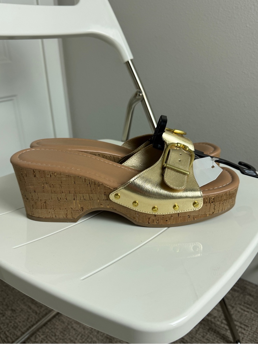Women’s Cork & Gold Wedge Buckle Sandals